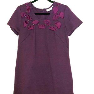 Vintage 1960s Mini Burgundy Dress Knit Short With Adorable Bows Hippie Boho S